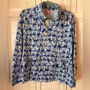 Lilly Pulitzer, 1/2 zip pullover lightweight sweater, blue elephant, large
